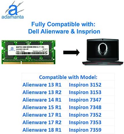 Adamanta 8GB (1x8GB), Съвместим с Dell Inspiron 24 3452, 3455, 3459, 5459, 5488 Универсален DDR3L 1600 Mhz PC3L-12800