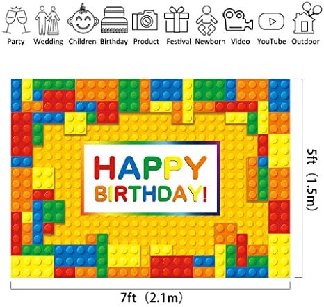 Riyidecor Цветни Строителни Блокчета Фон 7x5 Фута Играчка Тухли Деца, Момичета, Момчета Рожден Ден на Снимките Фонове