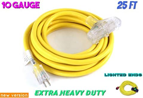 Удължителен кабел 10 калибър 25 метра за тежки условия на работа Отвътре и отвън С жълта подсветка на 25 Фута 10 AWG Мед Пълнители С няколко розетки Мотивирано 10/3 Удължит