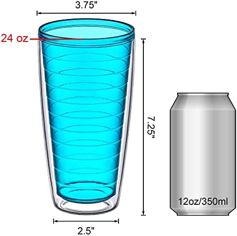 Amazing Antal - Аляска - Пластмасови чаши с изолация на 24 унции (комплект от 4 броя), Пластмасови чаши с двойни стени, Цветни чашки за пиене, за Многократна употреба пластмас