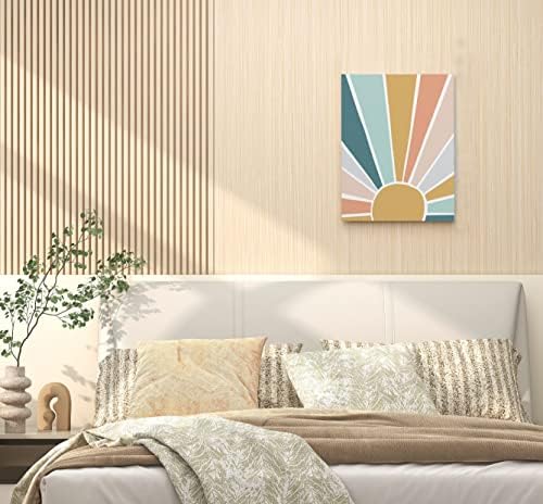 Абстрактно Бохо Слънце Слънчева Светлина Цветен Платно В Рамка с монтиран на стената Арт Декор 11 × 14 инча, Бохо Средата