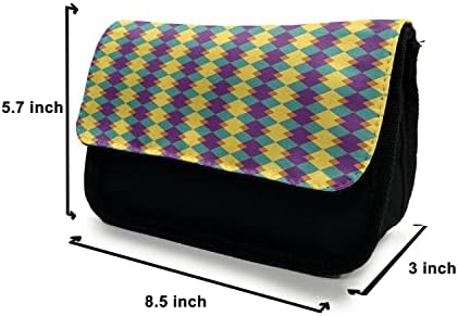 Foldout Геометричен молив случай, Разноцветни Ромбове, Тъканно Чанта за Моливи с двоен цип, 8,5 x 5,5, Тъмно-Лилава с горчица оттенък на Морска Пяна