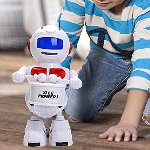 npkgvia Електрически Танцуващата Барабан Робот Пъзел Креативни Детски Светлинни Музикални Играчки Joy Little Drummer Robot 8x24x18 см (Син, Един размер)