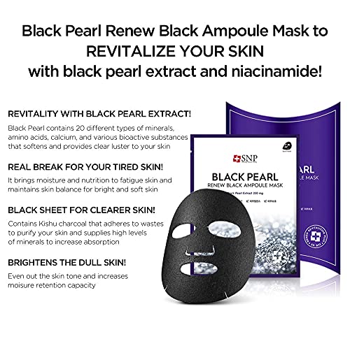 Корейската маска за лице SNP - Black Pearl ReAmpoule - Регенериращ и Подмладяващ ефект за всички видове мазна кожа - 11 листа - най-Добрата идея за подарък на майка, приятелка, жен?