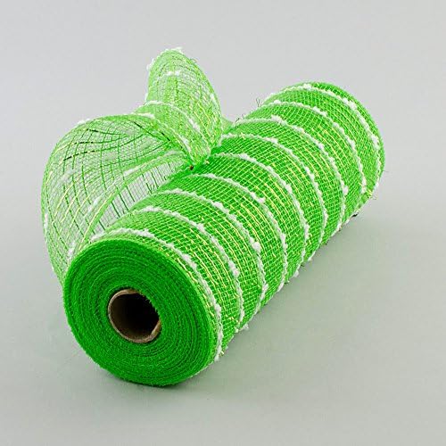 10 Метална мрежа в ивица на снежната топка, тъкани от поли-деко, лаймово-зелен и бял цвят, Ширина 10,5 инча и ширина