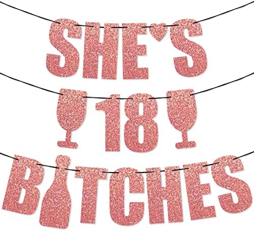 PartyForever Украса за парти на 18-ия Рожден ден на Банер За Момичета с Надпис SHE ' S 18 B * TCHES от Розово злато с