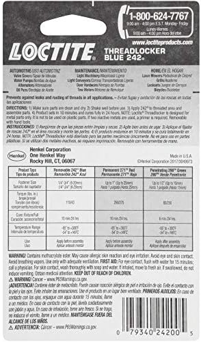 Хонорар резби Loctite Син 242 Фиксатор гайки / Болтове и Хонорар Червен конец 271 Червен 0,2 течни унции, 1 Тубичка
