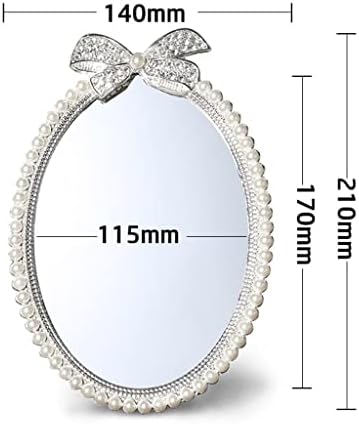 N/A Блестящо Сребърно покритие с Бели Перли и Кристали Дизайн Овална Лента Десктоп Огледало в метална рамка