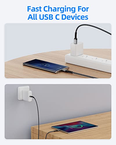Кабел SUNGUY 100W USB-C-USB-C-Къс кабел USB 2.0 Type C в оплетке с дължина 1,5 метра, Бързо зареждане и синхронизация на данни, съвместим с Galaxy S22 S23 Note 10, MacBook Pro 2021, iPad Pro 2020 / Mini, Pixel 6 (сив)