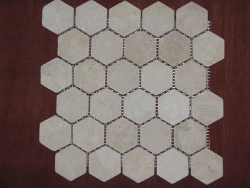 Мозайка от травертин Hexagon 2x2 РОЛИ В Светло бежов цвят, нанесенная на листове, плочи с размер 12x12 за Гърба на Кухнята, стени на душ кабини, Подове на бани