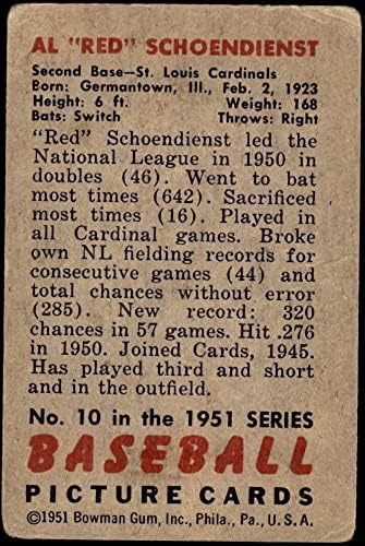 1951 Боуман 10 Червен картон на Сейнт Луис Кардиналс (Бейзболна картичка) СПРАВЕДЛИВИ Кардинали