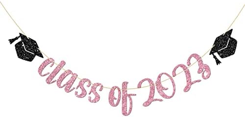 Банер Belrew Class of 2023 за момиче на Бала нощ 2023, Тематична Празнична парти 2023, Поздравления възпитаници, Украса за парти в чест на края на колеж, Университет, Блестящ Розо