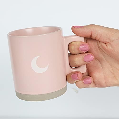 Розова Керамична чаша с дръжка - Керамични Кафеена чаша с выгравированной Бяла Луна - Безопасни за съдомиялна машина