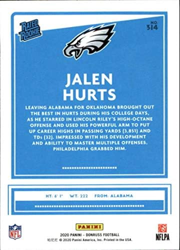 2020 Donruss #314 Футболна карта Jalen Hurts Philadelphia Eagles NFL (RC - Карта начинаещ) NM-MT