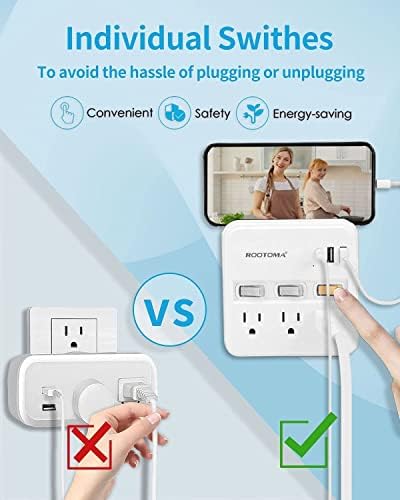 ROOTOMA C USB Power Strip Пакет, Бързо Зареждане C USB Power Strip, Стенни Гнездо със защита от пренапрежение с капацитет