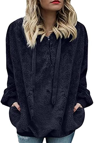 lcziwo Плюс размер, топло руното hoody с качулка за жените, ежедневно свободна hoody джоб с дълъг ръкав, палто с джобове (S-5XL)
