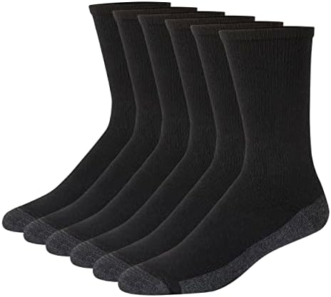 Мъжки чорапи Hanes, 6 двойки, Комплект Max Cushion Crew, Черно/сива подметка за краката, 6 и 12 долара