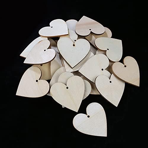 GUZON 100 Броя 2 Парчета дърво във формата на Сърца, Дървени Орнаменти със Собствените си Ръце Непълни Предварително Обработени Дървени Сърца от Естествен Връв на Ден, ?