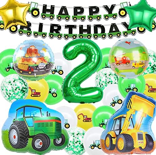 Селска Зелен Трактор, Украса за Рожден Ден, Товарен Влекач, Багер, Строителни Аксесоари за Рожден Ден за Деца, Парти по Случай Рожден Ден, Детски Душ (два)