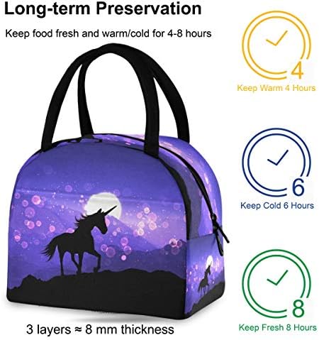 Случайна чанта за обяд Дамски - 3D Фентъзи Еднорог Лунна Светлина, Блестящи Големи Запечатани Торби за Обяд с плечевыми