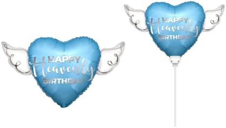 Балони Happy Heavenly Blue за рожден Ден във формата на сърце с крила на ангел (2 опаковки)