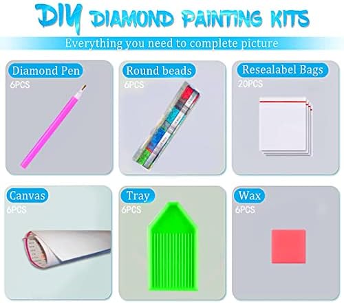 6 Опаковки Комплекти за диамант живопис за възрастни, САМО 5D Кръгъл Диамант изкуство с пълна Дрелью, Много Подходящ