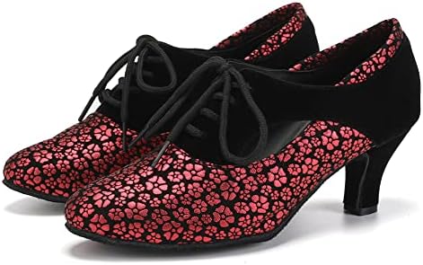 Дамски обувки за латино танци HIPPOSEUS със затворени пръсти дантела, Обувки за практикуване на Бални танци, Салса, Танго,