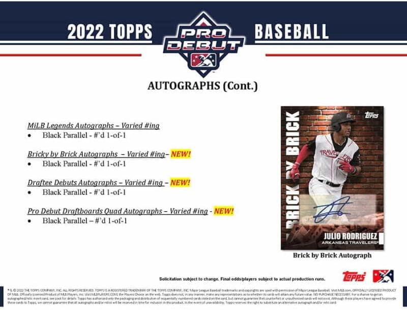 2022 Topps Pro Дебютная бейзболна кутия за хоби (24 тестето / 8 карти: 4 auto)
