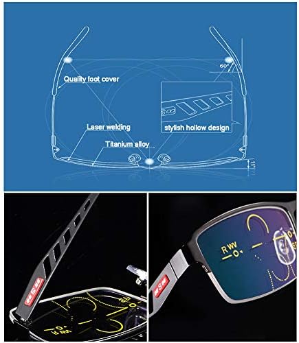 RXBFD Прогресивно Мультифокальные Очила За Четене, Блокиране на Синя Светлина, Метални Очила За четене на Компютърни игри със Защита От Син Лъч в Половината на Рамки,