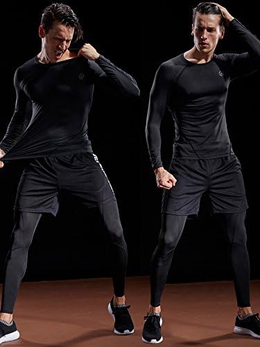 Мъжки Компресия Ризи NELEUS 3 Опаковки Dry Fit С дълъг ръкав За тренировка и Бягане
