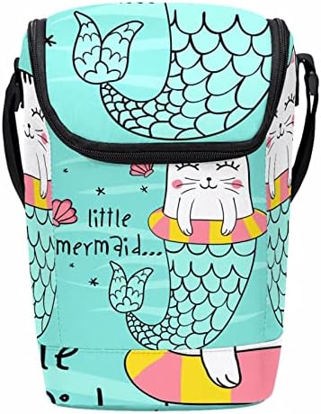 Лесна Голяма Чанта за Обяд Сладка Котка Mermaid Swimming Ring Shells Pattern многократна употреба Обяд-Бокс за Жени и Мъже