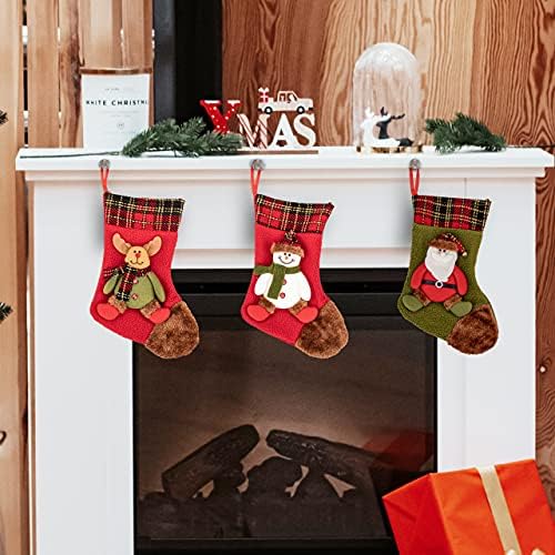 ToyRis 3 бр. Коледни Чорапи с 3D Модел на Дядо коледа-Снежен човек и Северния Елен за Коледната украса, 10,6 Коледни Чорапи с Класически дизайн и като украса за камината