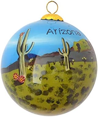 Коледна украса от Стъкло с ръчно рисувани - Вид на кактус Saguaro в пустинята Аризона