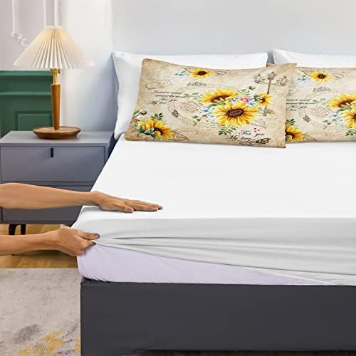 Комплект спално бельо с подсолнухом от 6 теми, двойно Жълто Винтажное одеяло и Однотонная чаршаф, комплект от 1 Одеяла,