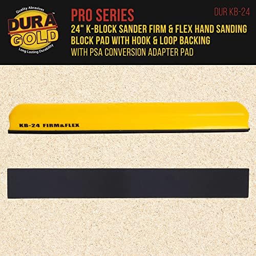 Dura-Gold Pro Series 24 K-Block Sander Firm & Flex XL За ръчно шлайфане Лонгбордов с подплата под формата на куки и примки, адаптер PSA и валяк шкурка шкурка 1000