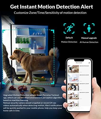 Вътрешна камера NETVUE + Външна Камера, Нощно виждане FHD, откриване на движение A. I., Незабавен сигнал по телефона,