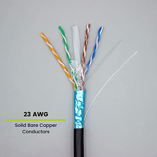 trueCABLE Cat6 Outdoor, Са FTP, 500 метра, Устойчив на uv радиация, с Номинална CMX антена, Черен, 23AWG, Плътна мед, 550 Mhz, PoE ++ (4PPoE), е посочен на ETL, Оптичен кабел Ethernet