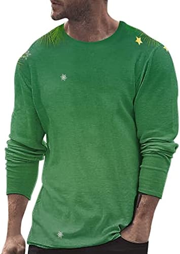 Мъжки тениски, ежедневни мъжки коледа в есенно-зимната тениска с дълъг ръкав, кръгъл отвор, пълен с принт, празнична атмосфера и