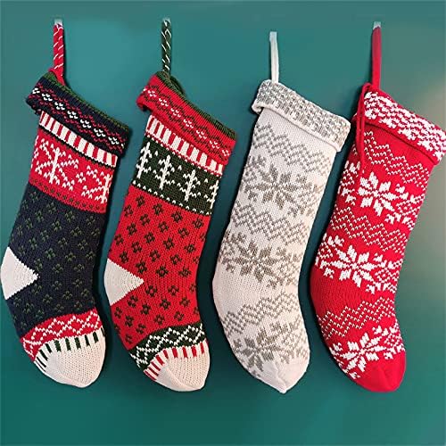 Коледни Чорапи FlekmanArt, Окачени Чорапи за Камината, Коледно Дърво, Сезонна Декорация, Класически Чорапи Големи Размери,