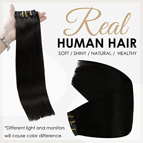 Напълно блестяща шнола за коса разширения от истински човешки коси 7 бр. 120 грама и изкуствена шнола за коса разширения от човешка коса