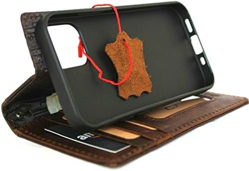 Калъф от Естествена Тъмна кожа за iPhone 12 Mini Book Тънък Портфейл Ръчно изработени, Луксозен Държач За Карти, Каишка