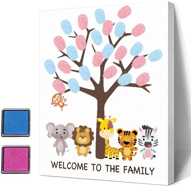 Дърво на Пръстови отпечатъци Azbuk Gender Reveal, Идеи за парти в книгата за гости за душата на детето със Собствени