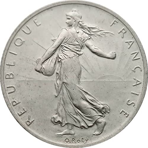 1898-1920 Сребърна френска монета в 2 франка. С дизайн на Marianne Sower Frence Walking Liberty и национални ценности