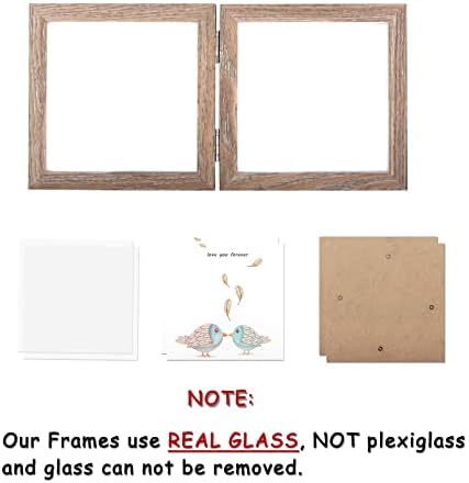 Рамки за снимки 5x5 Двойна Навесная Кутия за Сенки за очи от МДФ с Дървесен Зърно със Стъклен Предната Стойка Вертикално