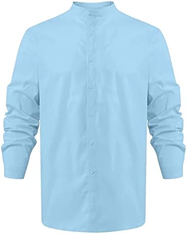 Мъжки Есенна Бельо Тениска с V-образно деколте, Стоящ яка, Плажна Риза с Дълъг Ръкав, Ежедневни Риза Редовен Намаляване,