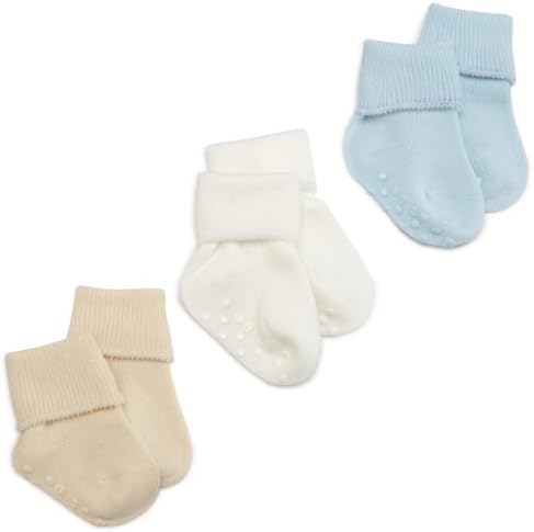 Чорапи Джефрис От Органичен Памук с белезници, 3 опаковки, Светло Синьо / Натурален / Бял