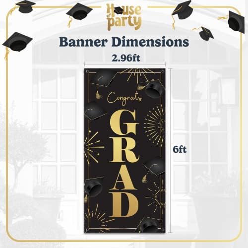 Бала банер - Персонализирана Поздравительный банер 6 фута x 3 метра за бала клас 2023 г. | Черно-Златната украса на верандата,