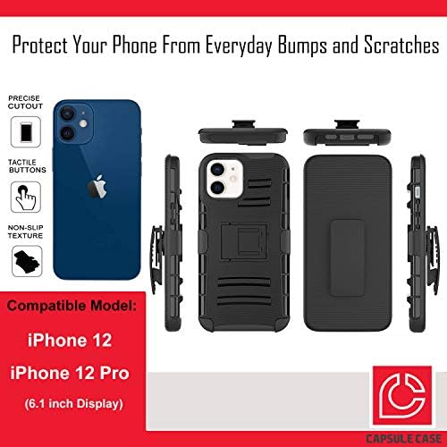Калъф Ohiya е Съвместим с iPhone 12 [Защита от военен клас, Ударопрочная сверхпрочная кобур със стойка, Защитен Черен