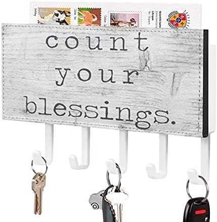 Държач за ключове Count Your Благословения на стената, Държач за поща и Поставка за ключове за антре, Кукички за ключове в стил Фермерска къща, Закачалки за ключове в сел