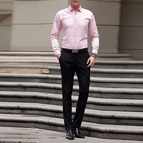 Мъжки Лека Ежедневни Класическа Риза Regular Fit, Ризи с копчета, Обикновена Риза с дълъг ръкав, Без бръчки (Розово,